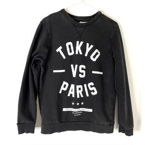 Bershka Black White Tokyo vs Paris Graphic Crewneck Sweatshirt